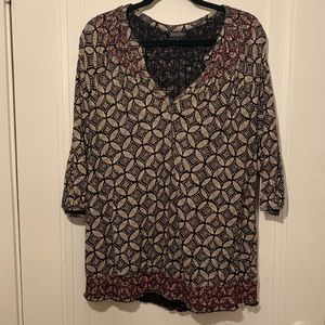Lucky brand boho top size 1X brown embroidered